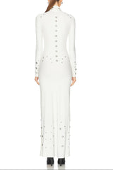 clara Embellished stretch-jersey maxi dress in white