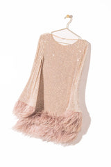 murray pale pink sequin feather trim backless mini dress