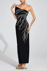 xaviera Black Diamond Bandage strapless maxi Dress
