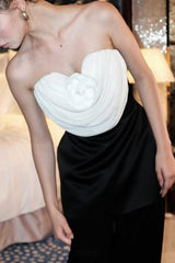 verna flower embellished strapless mini dress in black