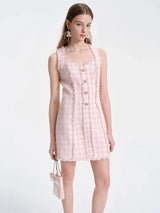 ophelia Pink square neck Tweed Trim mini Dress