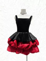 alexandra layer Wavy trim mini dress - black/red