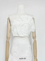 nina Ruffled strapless top floral embroidered mermaid skirt set - white