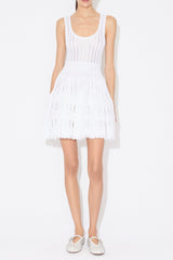 ribbed pointelle knit mini dress in white