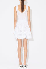 ribbed pointelle knit mini dress in white