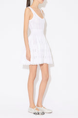 ribbed pointelle knit mini dress in white