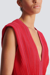 v-neck sleeveless flared knit mini dress in red