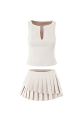 elvira Sleeveless Ruffle Skirt Set in beige