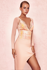 SEQUIN IRREGULAR MIDI DRESS IN PINK