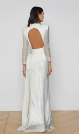 YVETTE PEARL EMBELLISHED SEQUIN MAXI DRESS IN WHITE