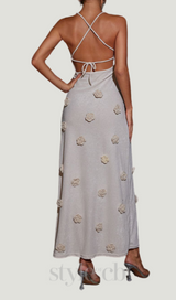 GIORGIO GRAY FLOWER KNITTED MAXI DRESS