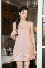 flower sleeveless v-neck mini dress in pink