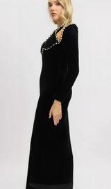 ALISON BLACK CRYSTAL-EMBELLISHED VELVET MAXI DRESS