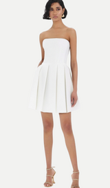 alyssa white strapless pleated mini dress