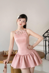 crystal embellished vest mini dress in pink