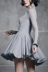 Long Sleeve Mini Dress In Grey