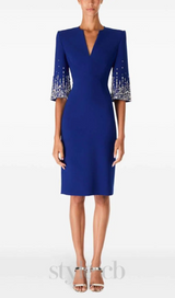 biela v-neck crystal-embellished midi dress in blue