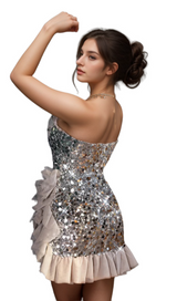 amanda Onuris Ruffle Sequin Mini Dress in grey