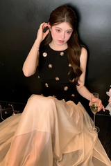 Stereoscopic Flower sleeveless mesh midi dress