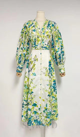 GREEN FLORAL PRINTED MAXI DRESS