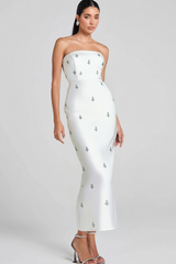 BANDEAU EMBELLISHED MIDI DRESS IN WHITE