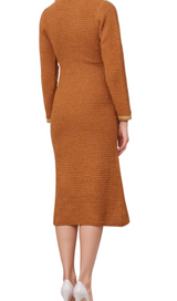 amelia braided-edge tweed midi dress in brown
