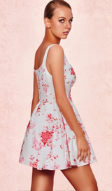 RETALE PINK FLORAL FLARED MINI DRESS