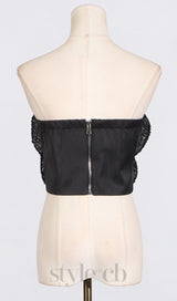 ANINDA SEQUIN FLOWER CROP TOP IN BLACK