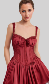 corset strap mini dress in red
