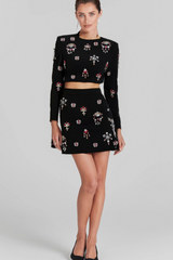 BLACK RHINESTONE EMBELLISHED SKIRT SET