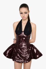 giselle sequin halter mini dress in merlot