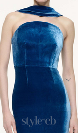josephine off-shoulder velvet sash gown in blue