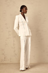 theresa diamond studded hollow out blazer set in white