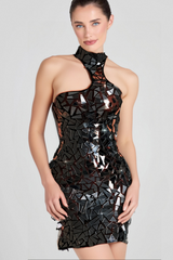 ACRYLIC EMBELLISHED MINI DRESS IN BLACK