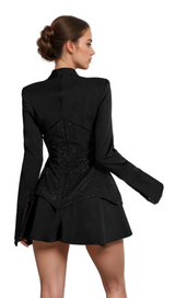 athena Keilani Black Long Sleeve Mini Bodysuit