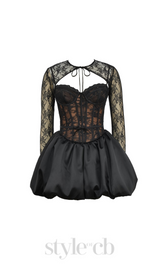 sally lace puffball mini dress in black