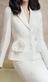 flower embellished jacket skirt set in white