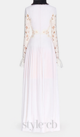 lace embroidered hollow maxi dress in white