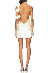 zenobia Floral Detail Mini Satin mini Dress in white