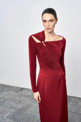 Eleanor Sheath Asymmetric Neck Taffeta Midi Dress in red
