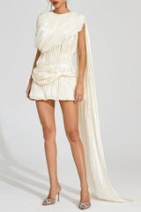 cornelia Apricot pleated Draped Mini Dress