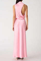 sleeveless backless satin maxi dress in pink