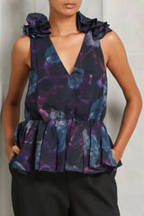 floral print Chiffon Ruffle Top