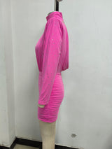 crystal embellished ruched bodycon mini dress in pink