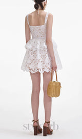 White Lace Tiered Mini Dress