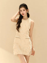 pandora Feathery Sleeveless A-line mini Dress in beige