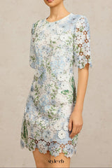 hazel Floral Printed Lace Mini Dress in sky blue