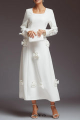 winifred 3d flower embellished long sleeve maxi dress in white