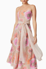 Strapless Flower Sequin Embellished Midi Dress