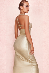 GOLD SLIT BACKLESS SLIP MAXI DRESS